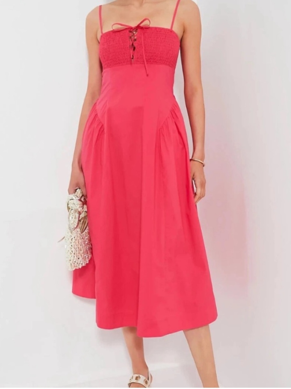 HYACINTH HOUSE Watermelon Smocked Serafina Midi Dress Size XS